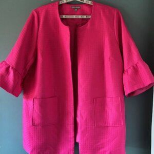 Jessica London Jacket 24W Pink Open Quilted Ruffle Feminine Bright Shabby Chic